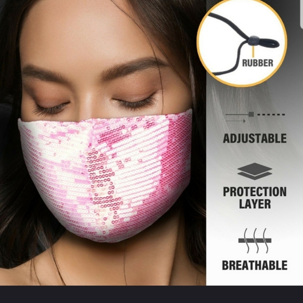 😷😷Beautiful Rose Gold Pink SequinedFace Mask😷😷 - Picture 3 of 7